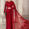Maria B Red Embroidered Net Saree