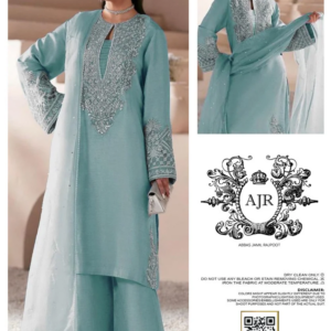 Ajr Couture Luxury Sheesha Silk Embroidered Dress  - Mint